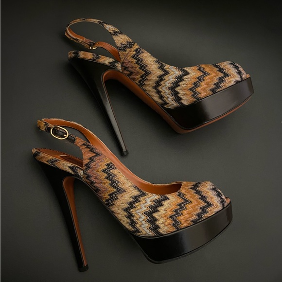 NIB MISSONI Brown Zigzag Knit Platformed High Heels Made in Italy 38.5 MSRP $695 - Picture 7 of 16